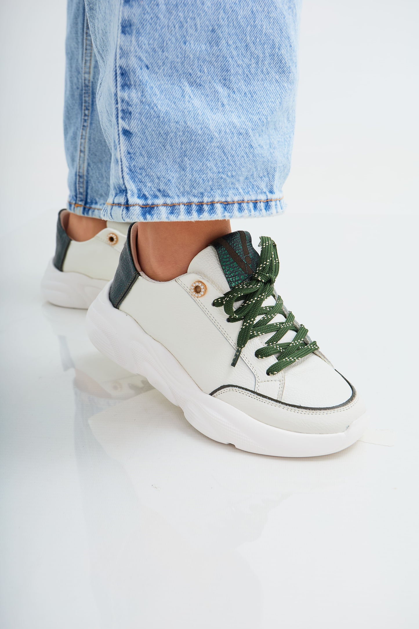 Zapatillas en cuero Val·lentia Blanco Verde 002 BVR