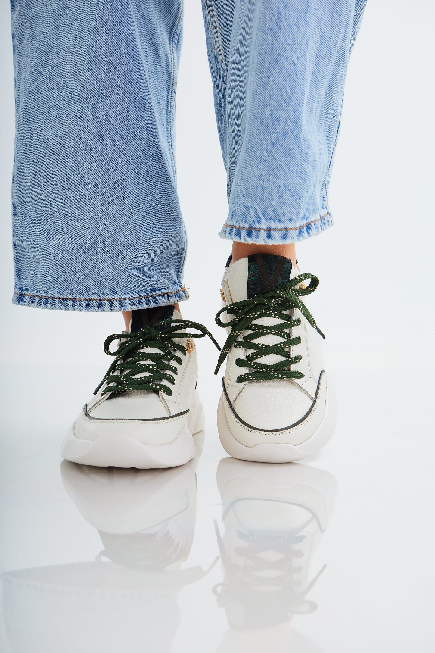 Zapatillas en cuero Val·lentia Blanco Verde 002 BVR