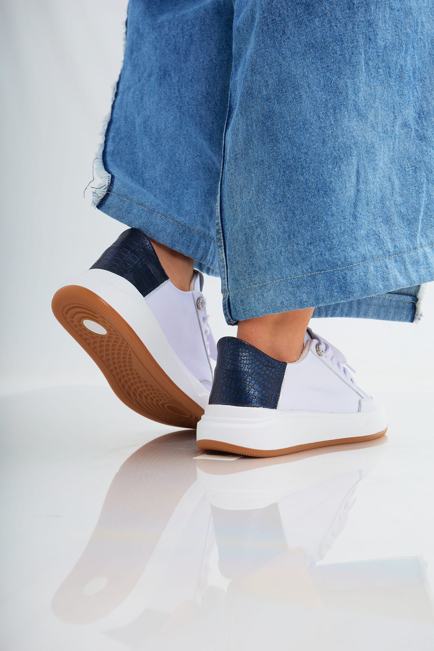 Zapatillas en cuero Val·lentia Blanco Azul 002 BPR