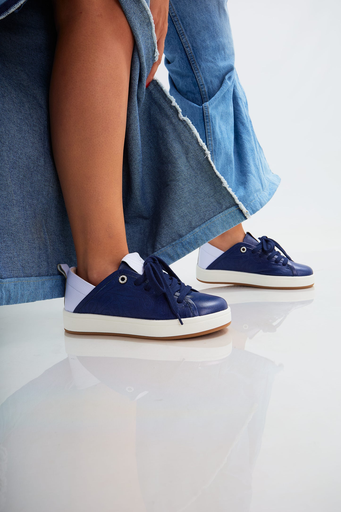 Zapatillas en cuero Val·lentia Azul Blanco 001 ZB