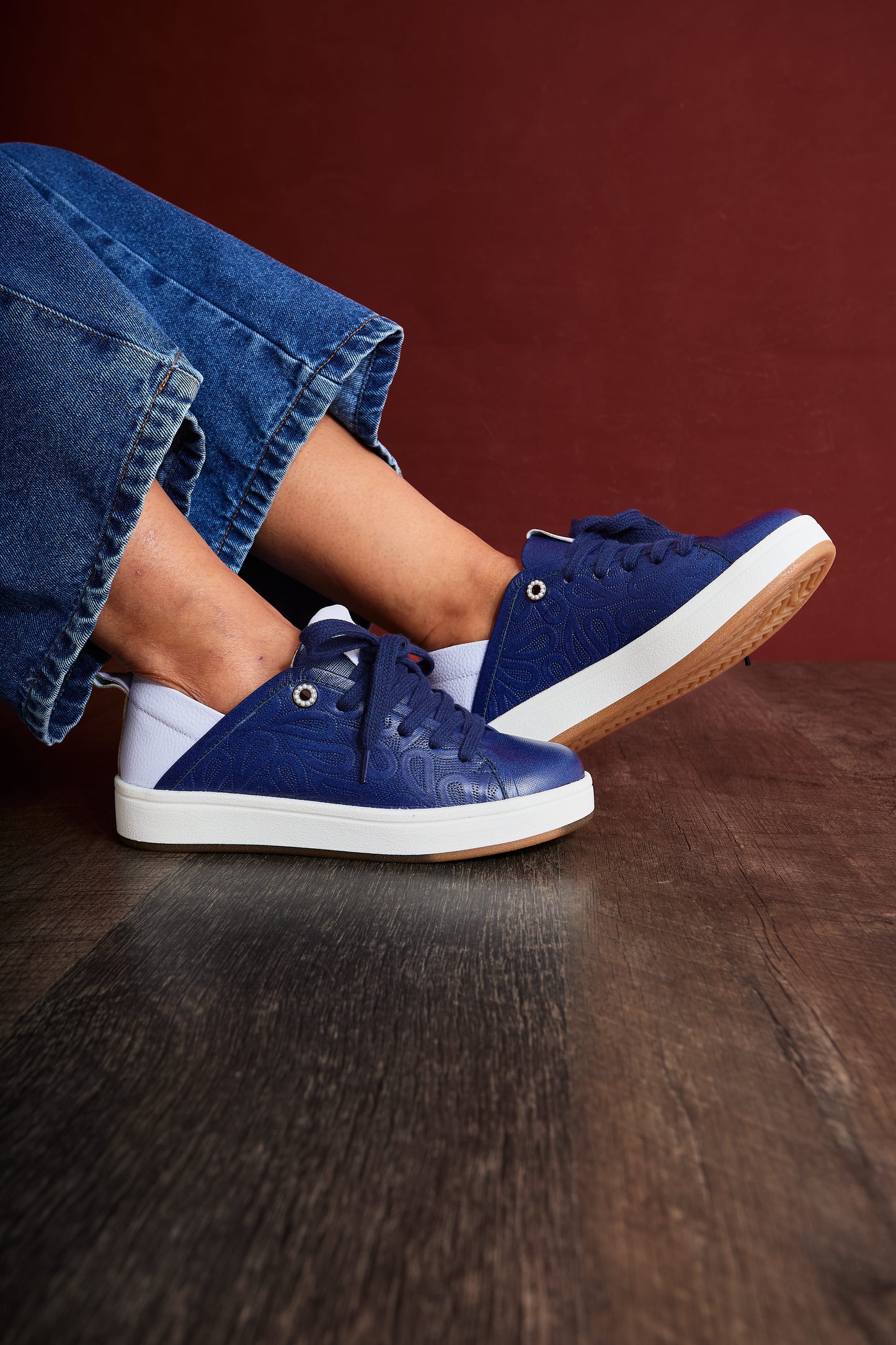 Zapatillas en cuero Val·lentia Azul Blanco 001 ZB