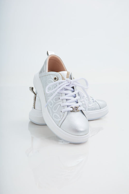 Zapatillas en cuero Val·lentia Plateado 002 PP