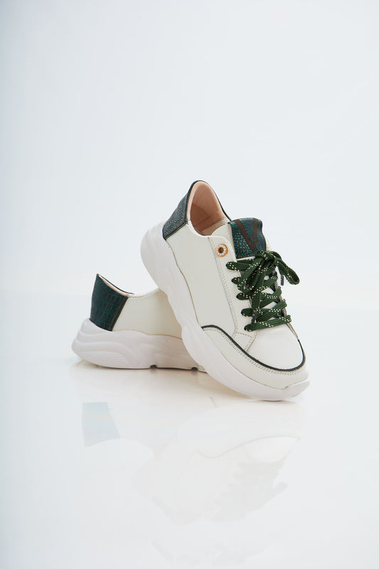 Zapatillas en cuero Val·lentia Blanco Verde 002 BVR