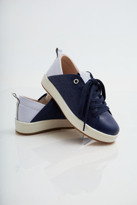Zapatillas en cuero Val·lentia Azul Blanco 001 ZB