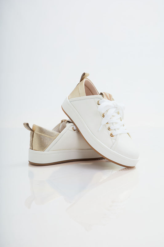 Zapatillas en cuero Val·lentia Dorado Blanco 001 BD